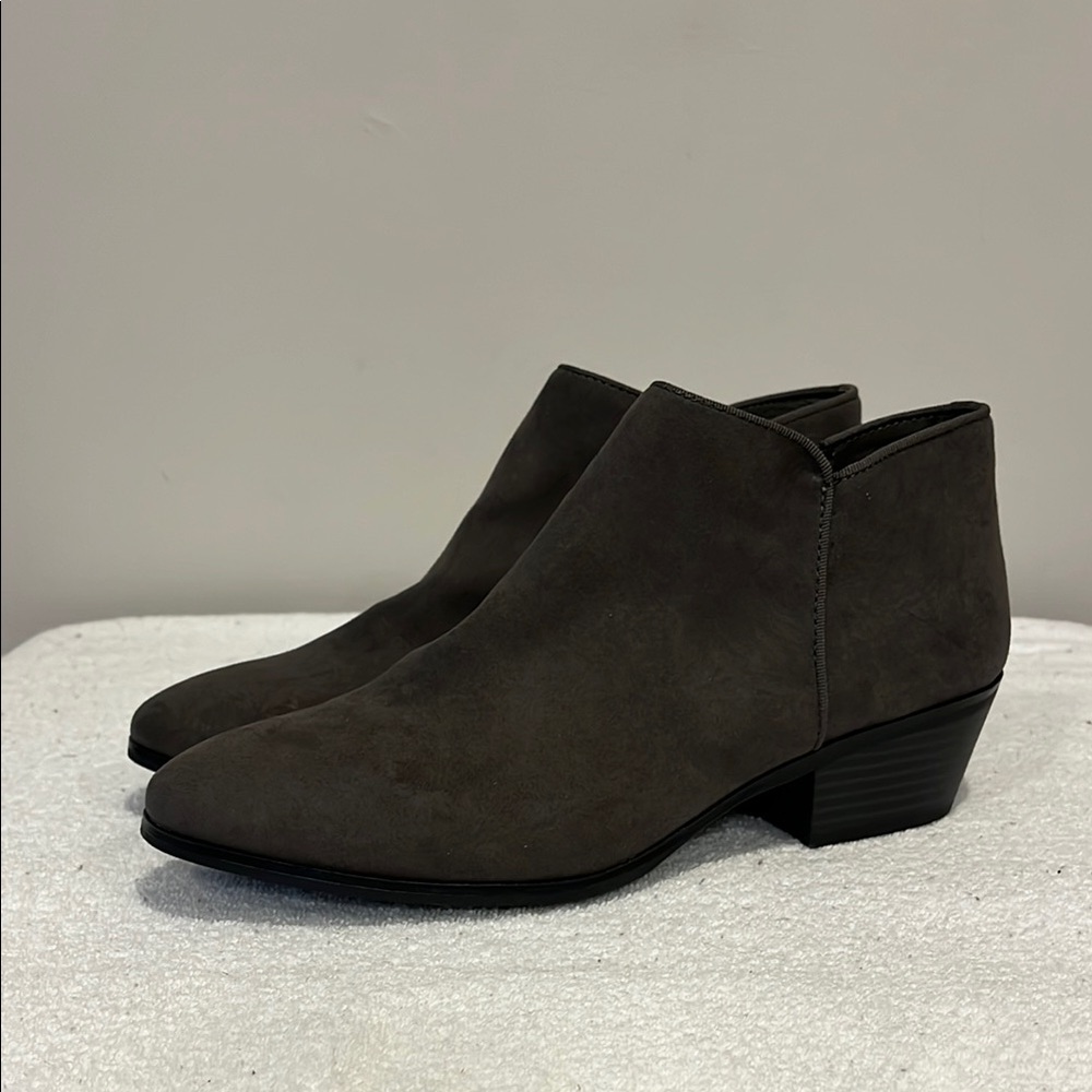 ThredUP. Style & Co Dark Grey Faux Suede Heeled Zip Up Ankle Boots